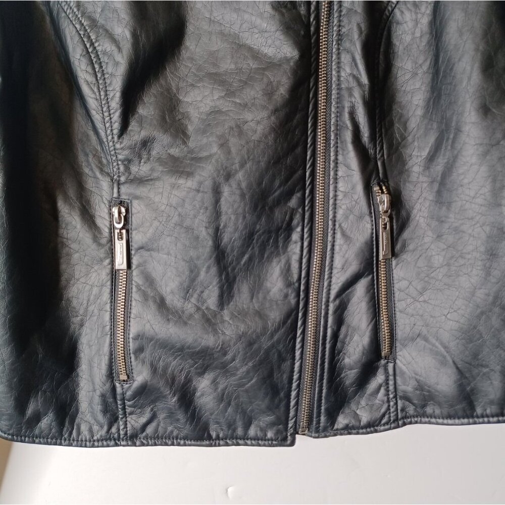 JouJou Women's Large Motorcycle Jacket Black Faux Leather Full Zip - Picture 3 of 8